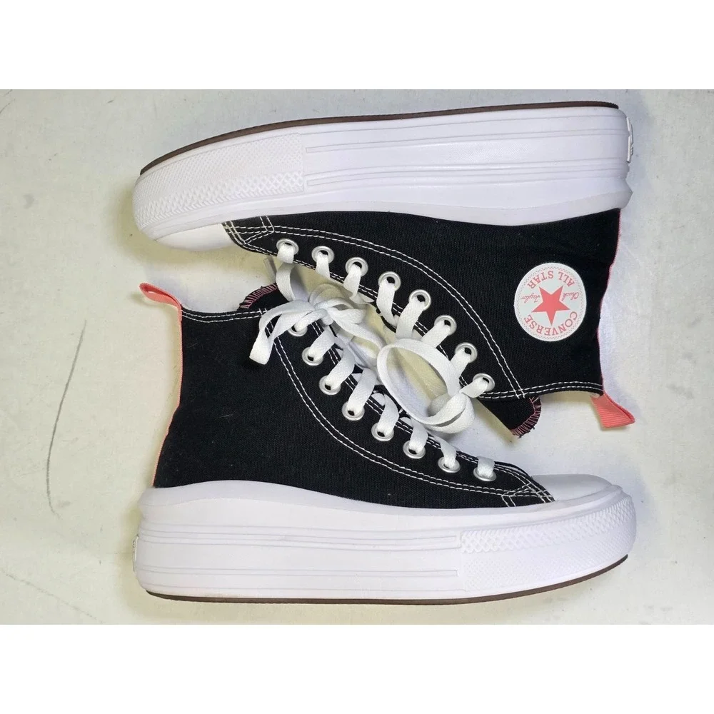 Converse All Star Kids Sneakers Size‎ 4 Black White Pink Platform Shoes 271716C